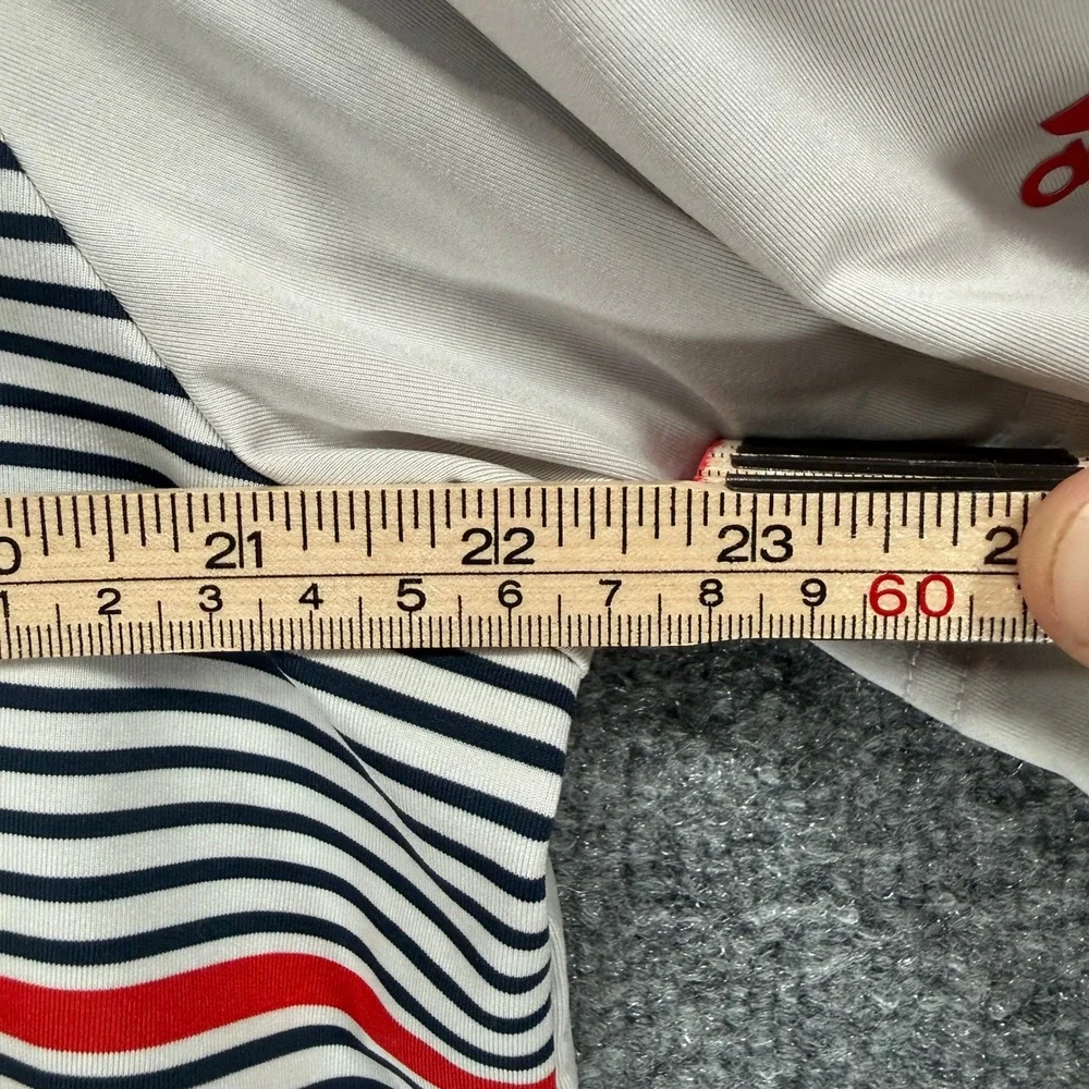Adidas Polo Shirt Mens Large White Striped‎ USA Logo Performance Golf Activewear